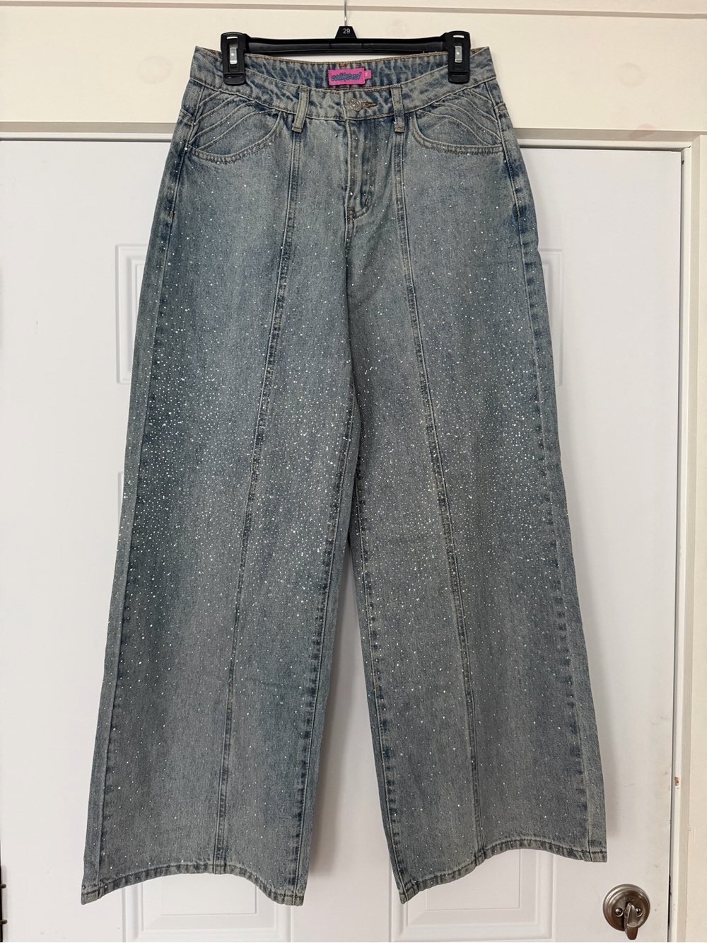 Edikted Wide Leg Sparkle Jeans - Light Blue